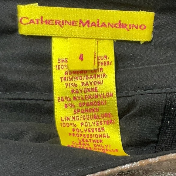 CATHERINE MALANDRINO Black Brown Leather Contrasted Pencil Skirt Size 4 Small S - Picture 4 of 6